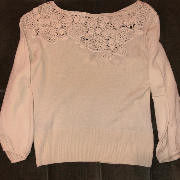 Anthtopologie Knitted & Knotted Ivory Floral Flower Sweater S 3/4 Sleeves - Picture 7 of 8
